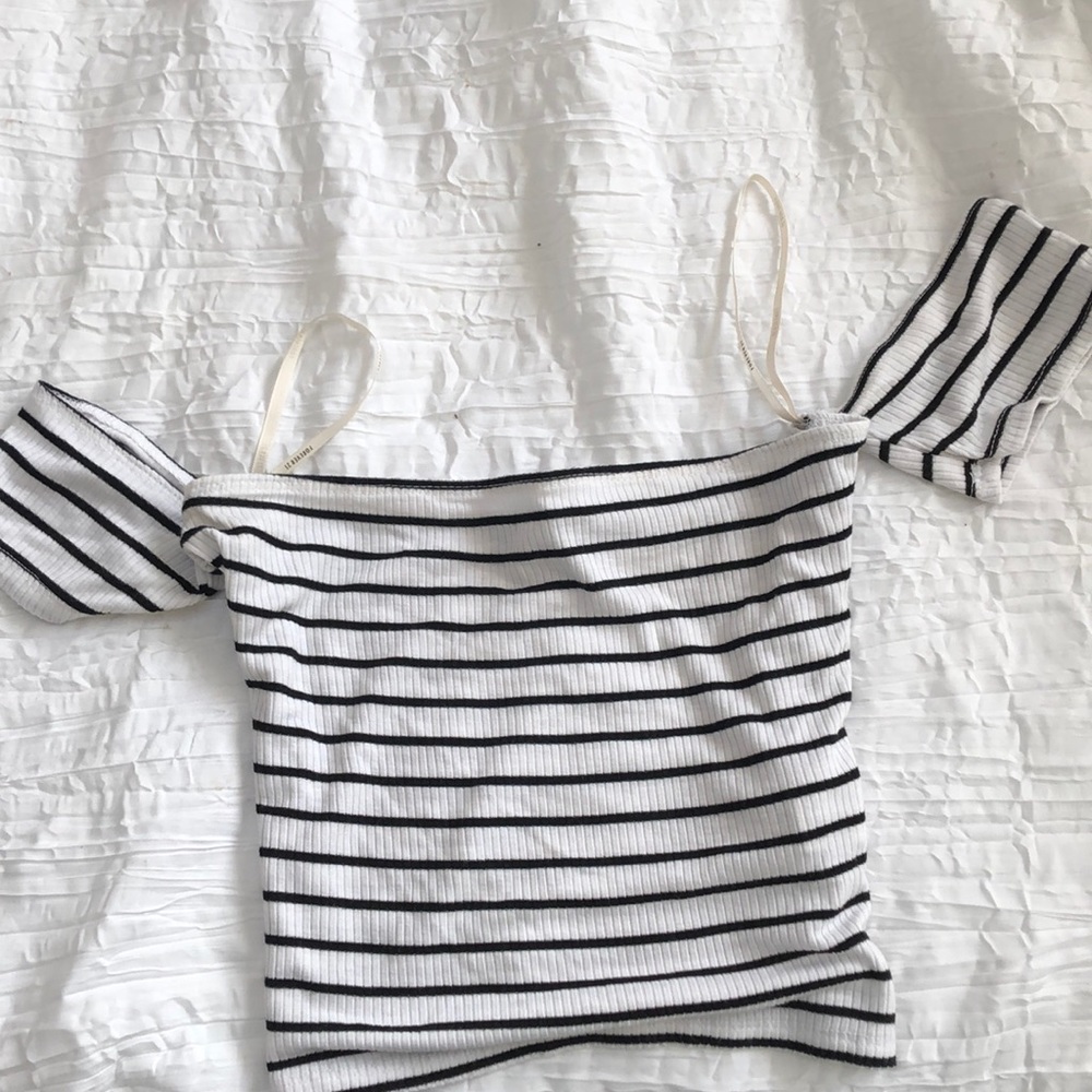 Striped off the shoulder crop top